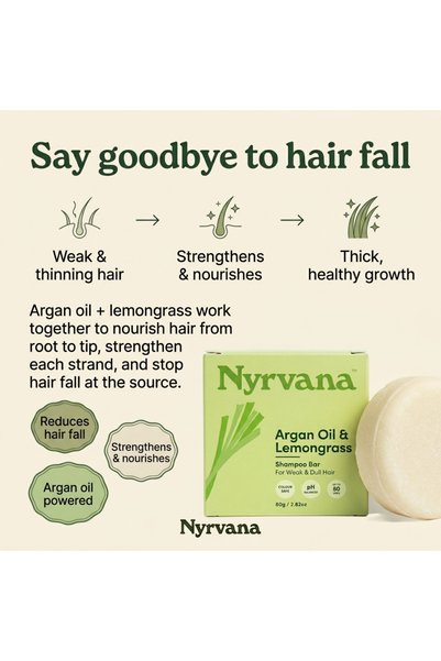 Nyrvana Argan Oil & Lemongrass Shampoo Bar – Strengthening Solid Shampoo for Weak & Dull Hair, Color-Safe Formula with Frizz Control, Eco-Friendly Sustainable Hair Care, Sulfate & Silicone Free