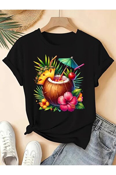 classy moda Γυναικείο μπλουζάκι σε μαύρο χρώμα oversize με ζωηρό γραφικό σχέδιο