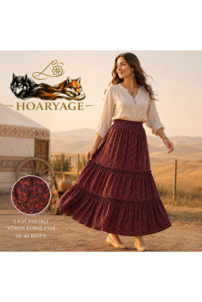 hoaryage Elastic Waist 3-Layer Ruffle Viscose Fabric Skirt, Mevlana Long Cott...