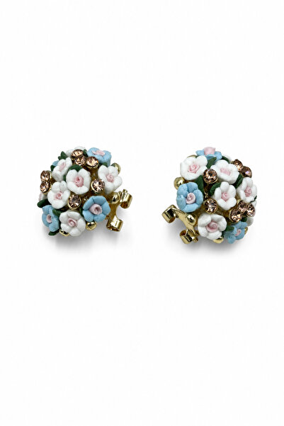 Jack Ferrero Elegant Multi-Colored Flower and Stone Detailed Yellow Tone Bijo...