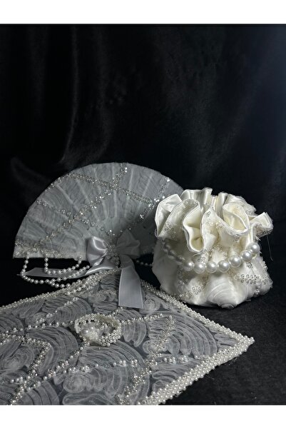 Bridal Luxe Premium Luxury Bridal Bag with Pearls, Bridal Fan and Albanian Ha...