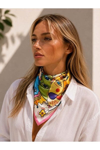 Kumru Studio Colorful Face Motif Bandana and Scarf