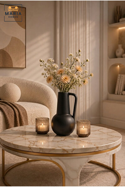 MARIA HOMES Modern Decorative Flower Vase with Handle, Rounded Body and Narro...