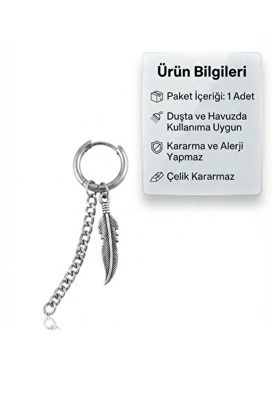 Blisse Piercing Gümüş Renk Zincir Ve Tüy Detaylı Cerrahi Çelik Halka Küpe