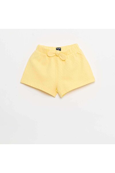 KIABI Solid Jacquard Knit Shorts with Decorative Bow YELLOW