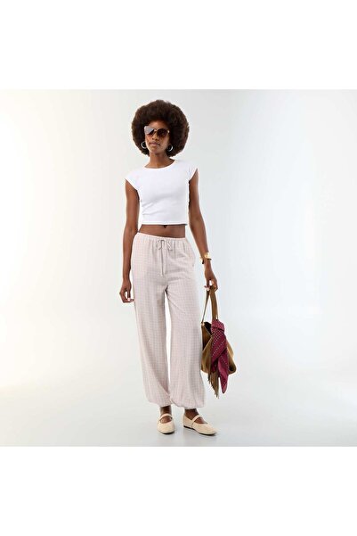 KIABI Solid Color Balloon Fit Trousers with 2 Pockets PURPLE