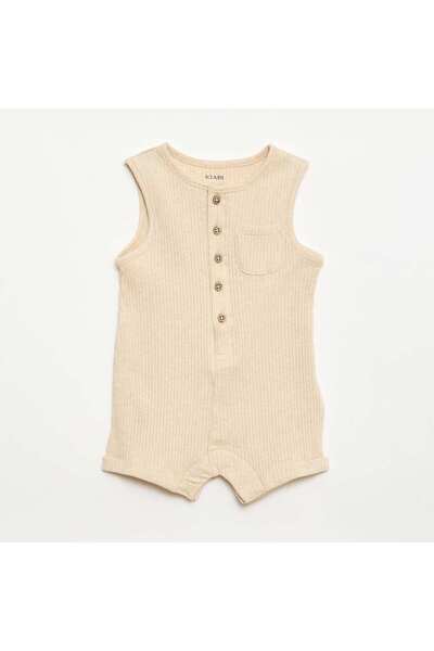KIABI Ribbed knit short romper BEIGE
