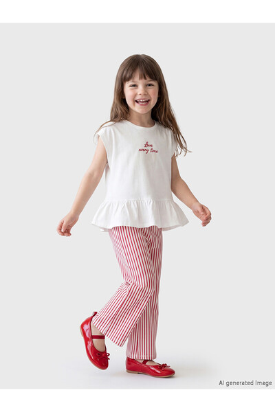 LC Waikiki Ecru Crew Neck Girls' Blouse and Pants