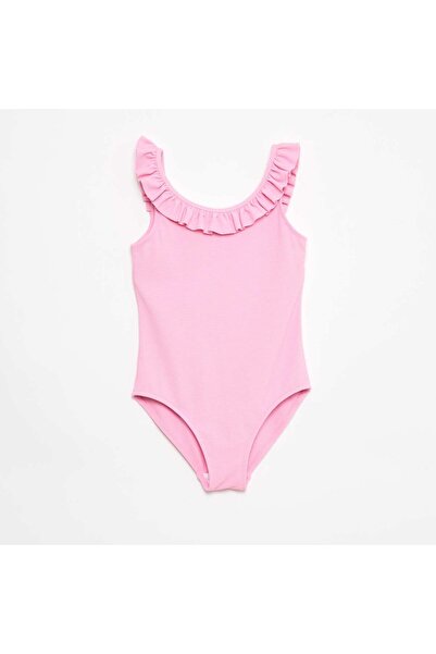 KIABI Ruffled Solid Swimsuit PINK