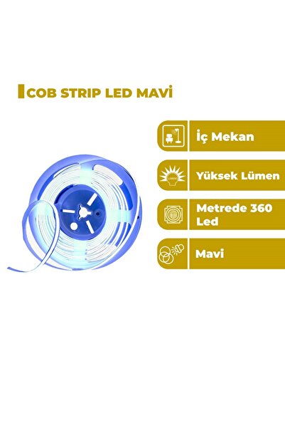 5 Metre Cob İç Mekan Şerit Led Mavi