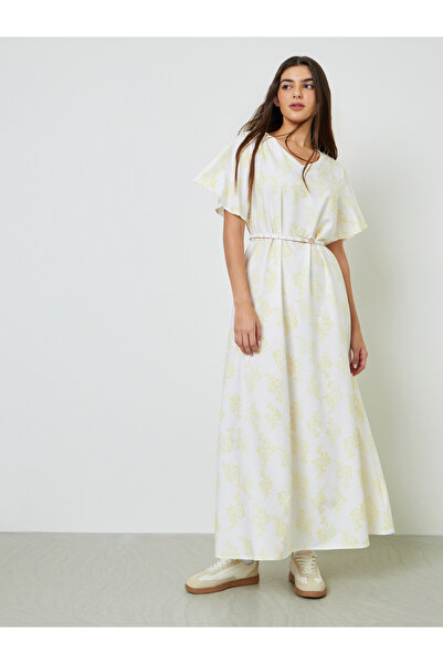 Take Two By Styli Beige Floral Print Short Sleeves Shift Maxi Dress