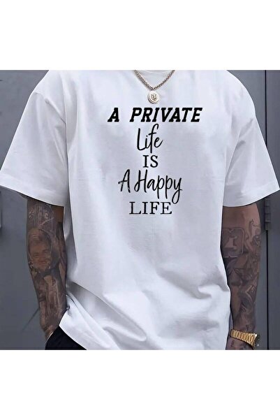 KYMC07 A private life is a happy person.Letter printed men's round neck short...