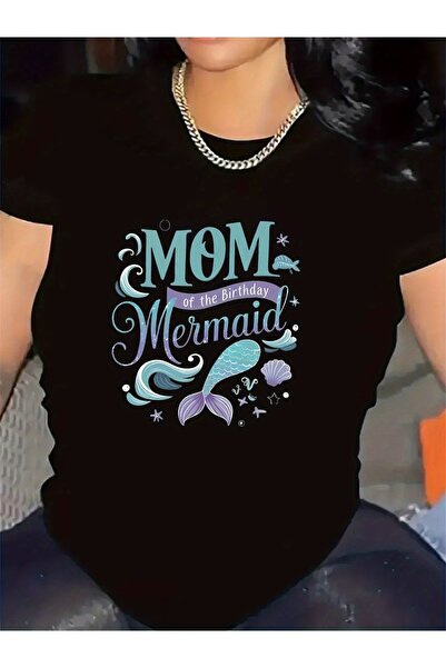 01THEONE cotton Short Sleeve T-Shirt Mom of the Birthday Mermaid, Ideal Parti...