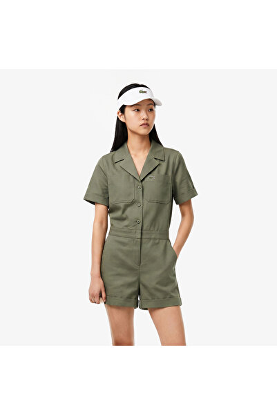 Lacoste Kadın Classic Fit Kısa Kollu Haki Tulum