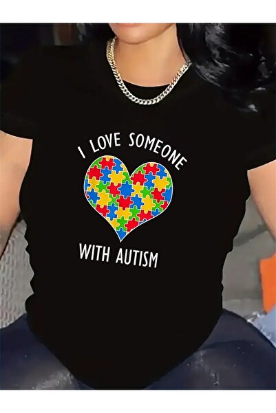 Astogria13 تي شيرت بأكمام قصيرة للتوعية |   تصميم I Love Someone With Autism،...