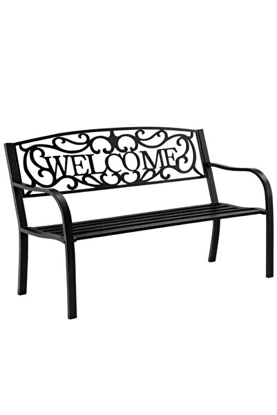 LEAN Bancă de terasă Welcome cu spătar metalic, Negru, 127 cm, 29322