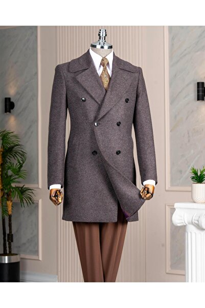 TerziAdemAltun Italian Style Slim Fit Double-Breasted Men's Coat with Side Po...