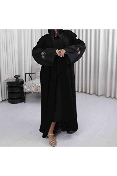 Anaqa Abaya عباية كريب ملكي مع اكمام ورد ملون