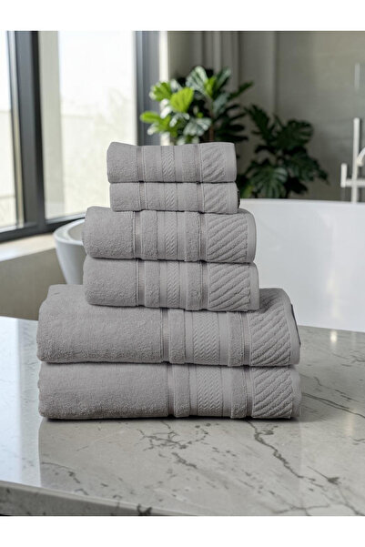 Baltic Linen - 6 Pcs Towel Set, BAHARI PEARL, 100% Cotton, 550 GSM, smokegrey...