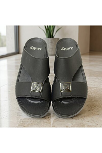 Chyfly Men's PU Leather Cross Strap Sandals Summer Non-Slip Flat Slippers Cas...