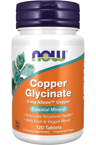 Now Foods, Copper Glycinate with 3mg Albion Copper, 120 Tablets Usa Menşeii D...
