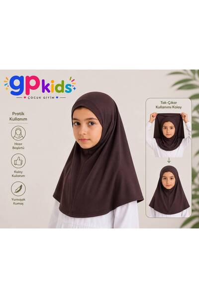 GP Kids Kız Çocuk Pratik Başörtü Penye Hazır Eşarp Mina Model KAHVE