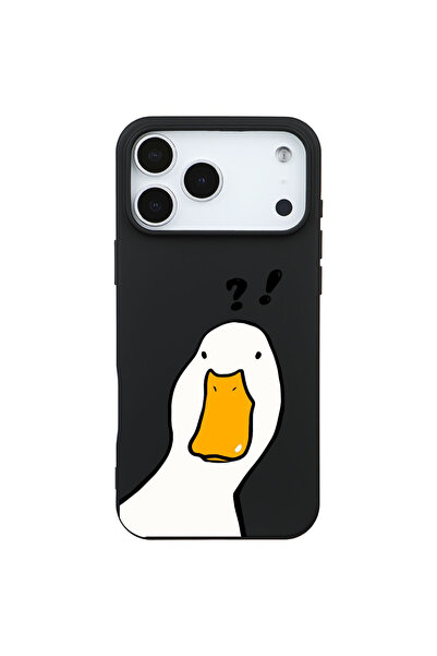 Casen iPhone 17 Pro Siyah What Duck Ördek Tasarımlı Kamera Korumalı Renkli Si...