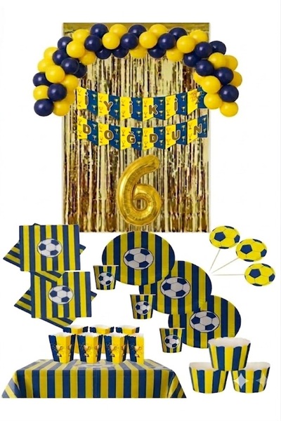 Mehca 24 Person Yellow Navy Blue Fan 6 Year Birthday Concept