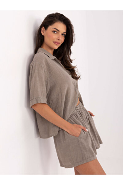 Och Bella Women's Suit, Och Bella, Cotton, Short Sleeve, Dark Beige, model TW...