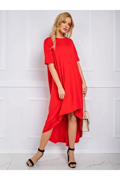 rue parıs Women's Dress, RUE PARIS, Cotton, Asymmetrical dress, Red, model RV...