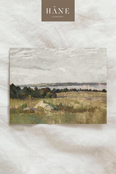 Hane Concept Vintage Lake Horizon Poster, Soft-Toned Rural Plain Scenery