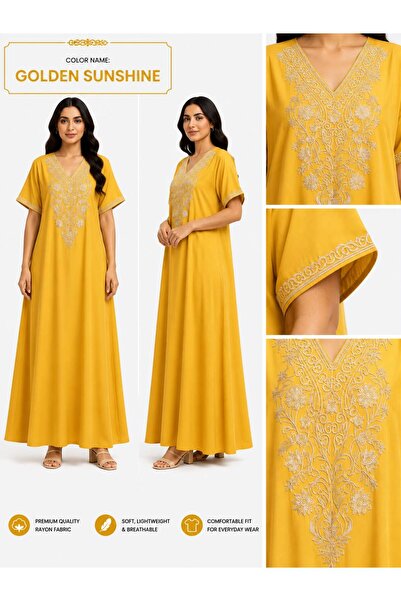 AYOUSH Women's Long Embroidered Robe, Soft and Light Meray Cotton, Comfortabl...