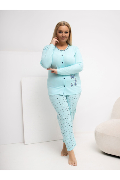 Forever Pink Women's Pajamas, Forever Pink, Cotton, Long Sleeve, Mint, model ...
