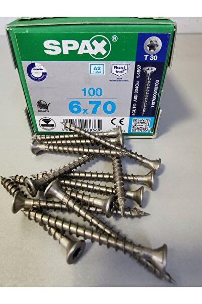 Spax Șurub pentru lemn A2 100 bucăți TX 6.0*70MM