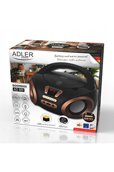 adler Radio portabil Boombox CD audio și MP3 USB AUX LCD radio FM AD 1181