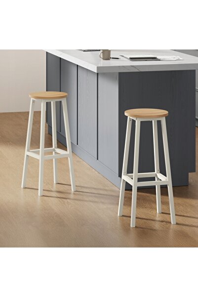 SONGMICS Scaune de bar tip hocker, 2 bucăți. alb-bronz 74 cm Set de taburete ...