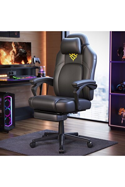 SONGMICS Scaun de gaming confortabil, rotativ, cu suport pentru picioare exte...