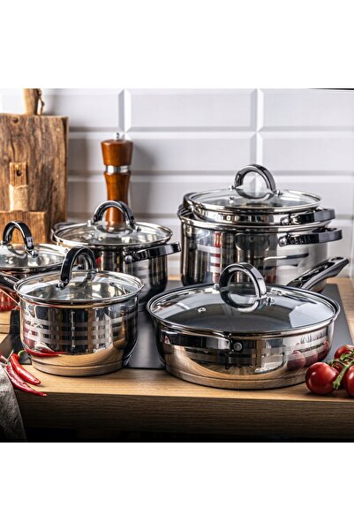Klausberg Set de vase de gătit complet, tigaie de 12 piese. Oțel inoxidabil I...