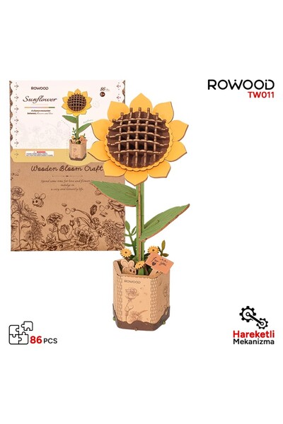 ROWOOD TW011 Ayçiçeği Sunflower DIY Minyatür Maket Model Seti Ahşap 3D Wooden Puzzle Model Kit Ahşap