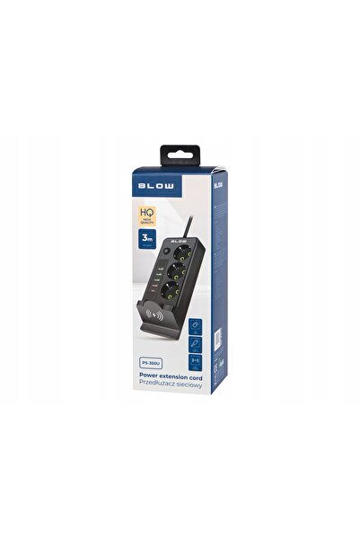 Blow Prelungitor cu întrerupător, 4 porturi USB, 3 prize, 3m, Tip-C, cu inducție