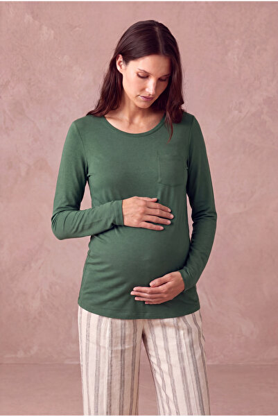 WESTMARK LONDON Maternity and Postpartum Dark Green Modal Crew Neck Long Slee...
