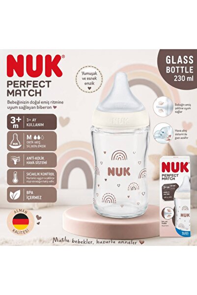 Nuk Perfect Match Cam Biberon 230 ml Krem Renk | 3+ Ay M Akış Silikon Emzik |...