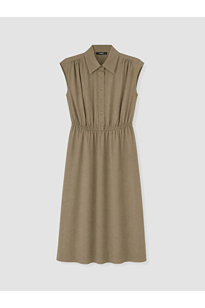 LC Waikiki Lcwaikiki Curve Khaki Plus Size Modal Blend Shirt Dress