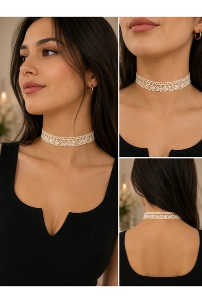 SmY Bag Design Cream Color Choker Lace Necklace