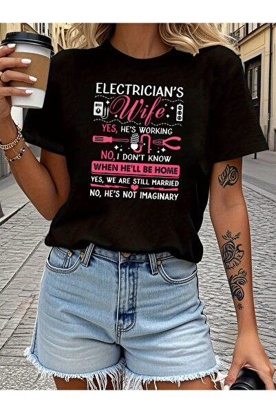 Ekim11 تي شيرت مطبوع عليه حرف YES من ELECTRICIAN S Wife، قميص كاجوال بأكمام ق...