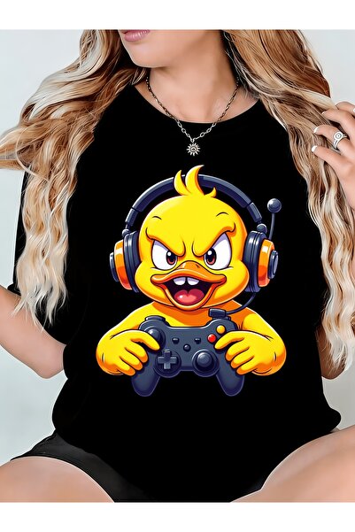 01THEONE Womens Tshirt Angry Duck Gaming Character Comfortable Crew Neck Mach...