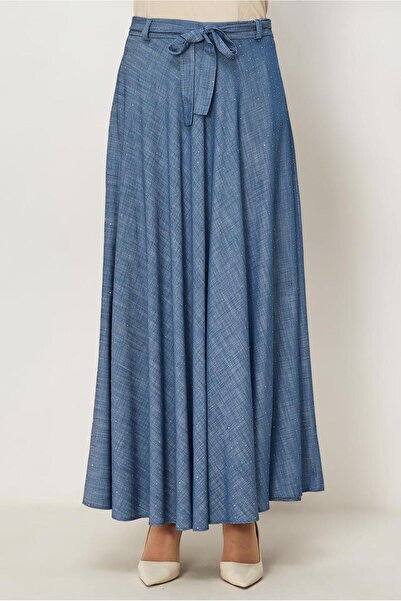 Alvina Belted Denim Look Skirt with Stone Details 60768