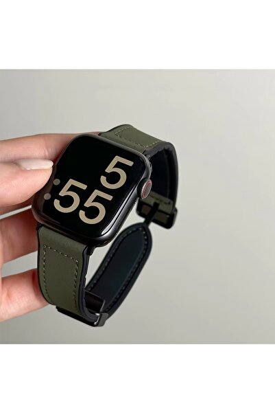 Choice5 42-49mm s10 s11 Green Watch Band Leather+Silicone Strap For Ultra 49m...
