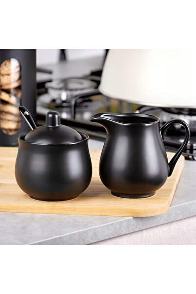 Vilde Set de cafea din porțelan negru, zaharniță și carafă pentru lapte, 3 piese