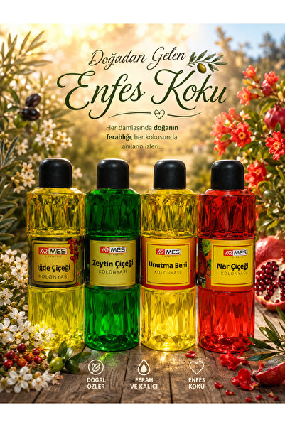 u.s.m ucuzsanalmarket İğde Çiçeği - Zeytin - Unutma Beni & Nar Çiçeği Kolonya...